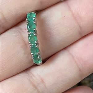 NWT Natural Zambian Emerald Half Eternity Ring 925 Sterling Silver Size 8.5
